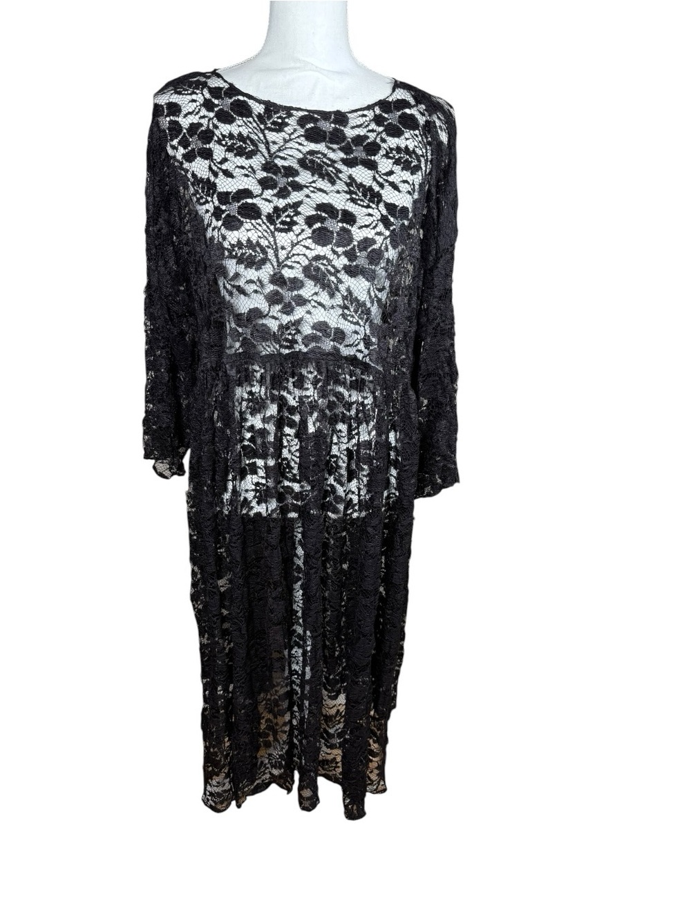 Sandi Kent Black Lace Long Sleeve Midi Dress